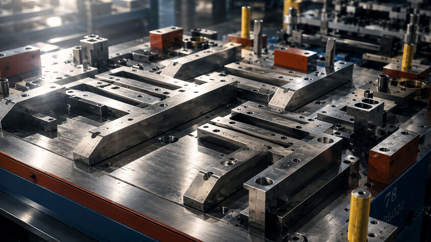 Platinenschneidwerkzeug für die Herstellung präziser Formplatinen aus hochfesten Stählen in der industriellen Serienfertigung.