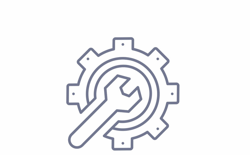 Symbolgrafik eines Zahnrads mit Schraubenschlüssel – steht für mobilen Werkzeugbau-Service, Werkzeug-Tryout und Ersatzteilfertigung.