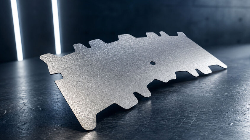 Maßgenaue Formplatine eines Platinenschneidwerkzeuges als präziser Blechzuschnitt für nachgelagerte Umformprozesse in der Automobil- und Umformtechnik.