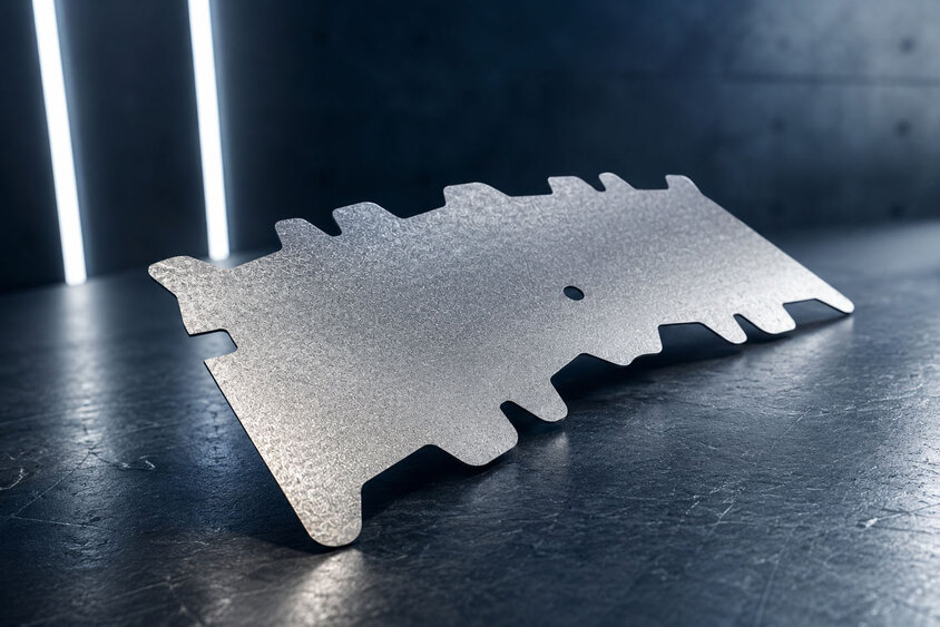 Maßgenaue Formplatine eines Platinenschneidwerkzeuges als präziser Blechzuschnitt für nachgelagerte Umformprozesse in der Automobil- und Umformtechnik.